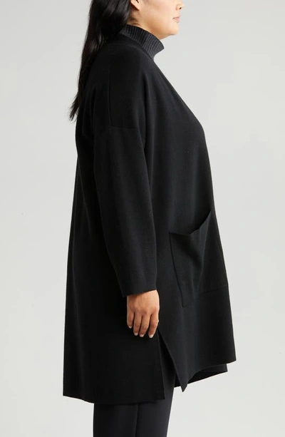 Shop Eileen Fisher Longline Merino Wool Blend Open Front Cardigan In Black/ Charcoal