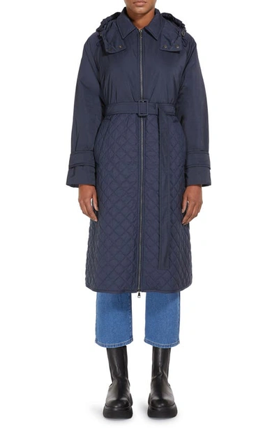 Shop Weekend Max Mara Olga Water Resistant Mixed Media Coat With Removable Hood In Navy