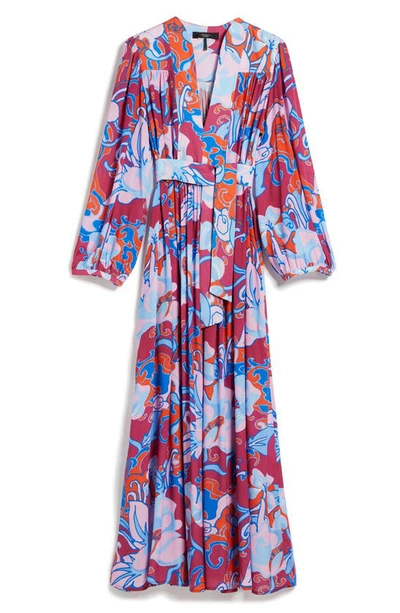 Shop Weekend Max Mara Oblio Floral Long Sleeve Maxi Dress In Cyclamen