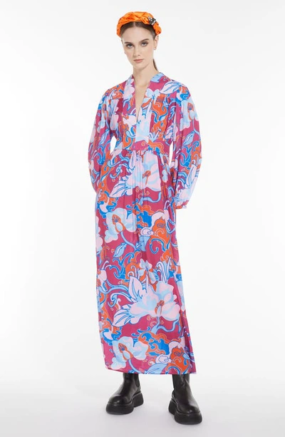Shop Weekend Max Mara Oblio Floral Long Sleeve Maxi Dress In Cyclamen