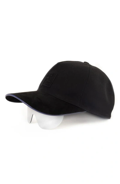 Shop Fendi Fashion Show  Eyecap Baseball Cap With Shield Sunglasses In Black/smoke Mirror