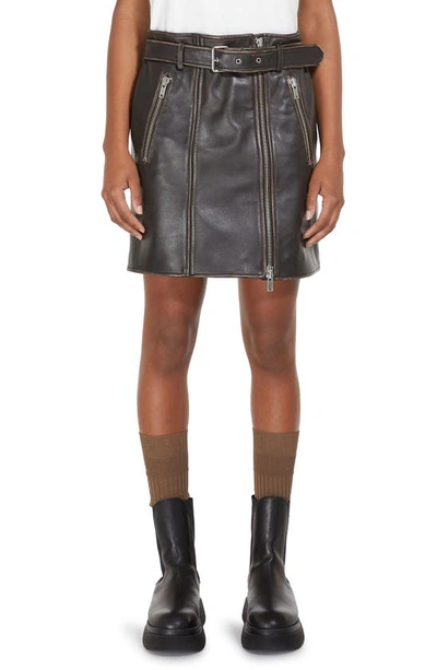 Shop Weekend Max Mara Starna Belted Leather Miniskirt In Black