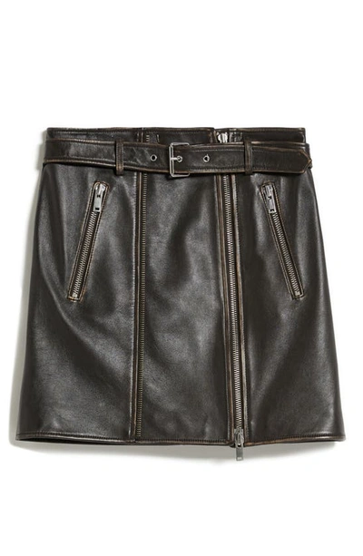 Shop Weekend Max Mara Starna Belted Leather Miniskirt In Black
