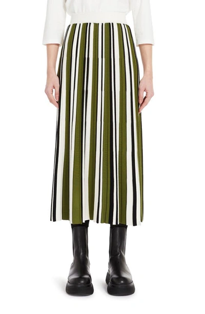 Shop Weekend Max Mara Editta Stripe Pleated Skirt In Green