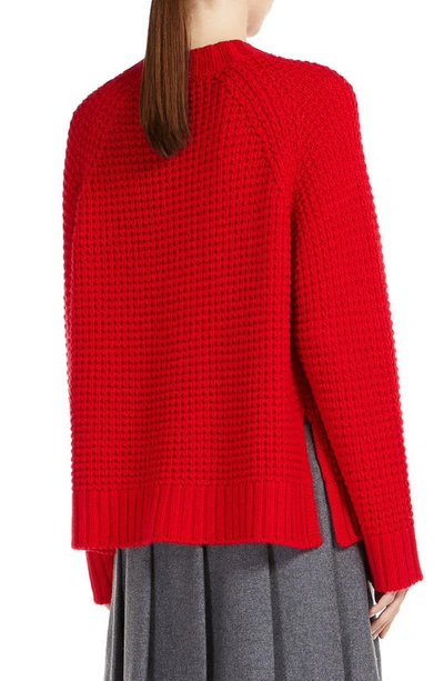 Shop Weekend Max Mara Virgin Wool Waffle Stitch Crewneck Sweater In Red