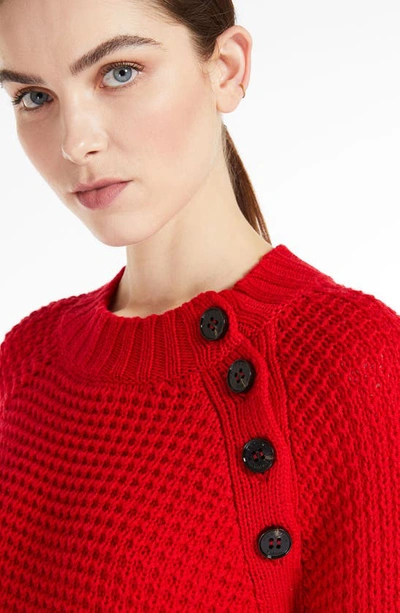 Shop Weekend Max Mara Virgin Wool Waffle Stitch Crewneck Sweater In Red