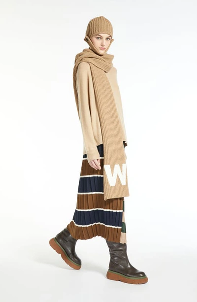 Shop Weekend Max Mara Gabriel Pleated Wool Blend Knit Skirt In Beige