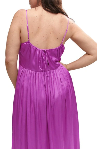 Mango Scoop Neck Satin Dress In Fuchsia