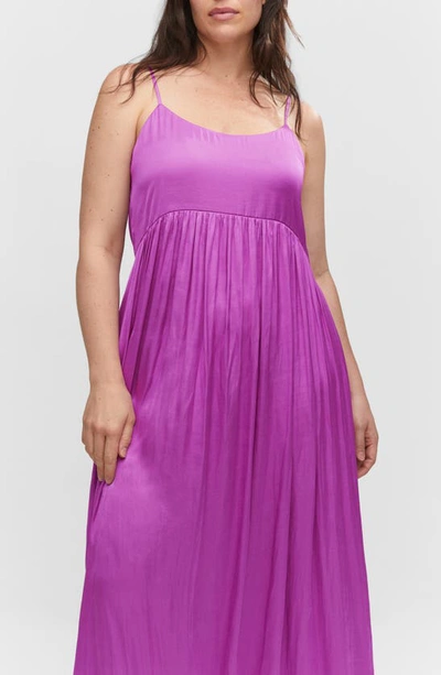 Mango Scoop Neck Satin Dress In Fuchsia