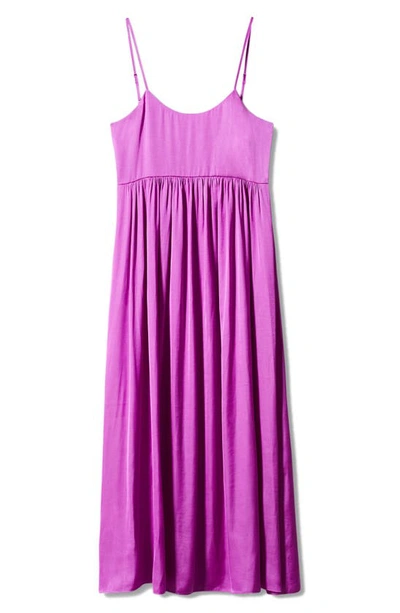 Mango Scoop Neck Satin Dress In Fuchsia