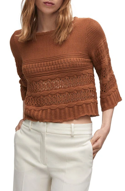 Shop Mango Openwork Sweater In Burnt Orange