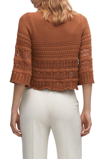 Shop Mango Openwork Sweater In Burnt Orange