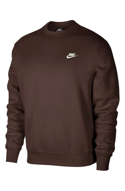 Shop Nike Club Crewneck Sweatshirt In Baroque Brown/ White