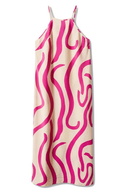 Shop Mango Print Hammered Satin Maxi Dress In Fuchsia