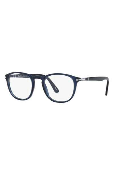 Persol 49mm Rectangular Optical Glasses In Trans Blue