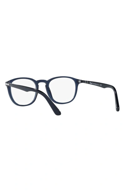 Persol 49mm Rectangular Optical Glasses In Trans Blue
