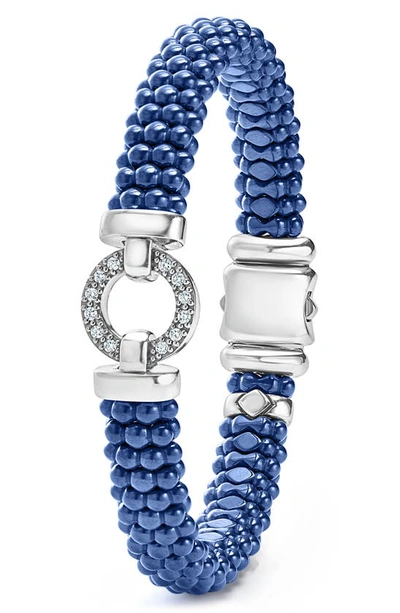 Lagos Sterling Silver Ceramic Caviar & Diamond Circle Bracelet In Marine