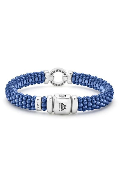 Lagos Sterling Silver Ceramic Caviar & Diamond Circle Bracelet In Marine