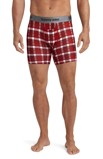 Shop Tommy John Second Skin 6-inch Boxer Briefs In Emboldened Red Fireplace Plaid