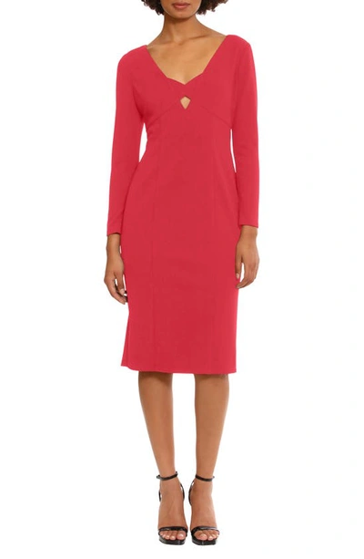 Shop Donna Morgan For Maggy Keyhole Long Sleeve Sheath Dress In Barbados Cherry