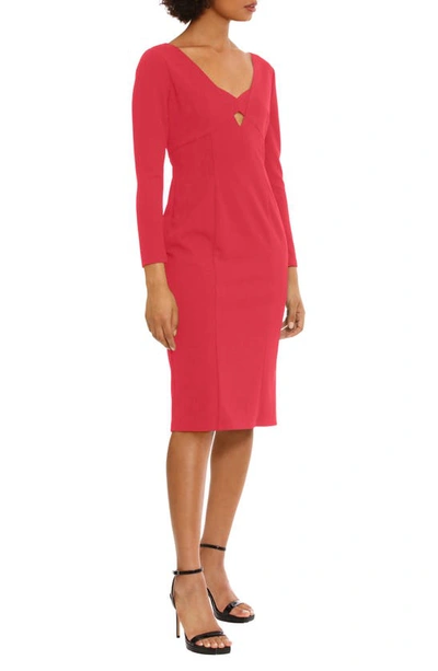 Shop Donna Morgan For Maggy Keyhole Long Sleeve Sheath Dress In Barbados Cherry