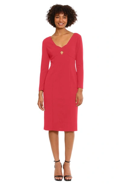 Donna Morgan Keyhole Long Sleeve Sheath Dress In Barbados Cherry