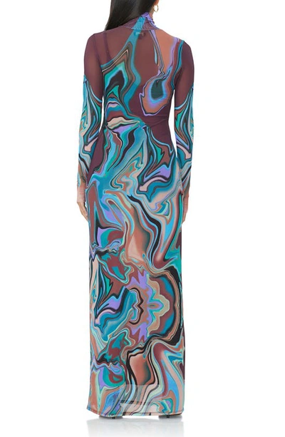 Shop Afrm Billie Print Long Sleeve Semisheer Dress In Abstract Marble