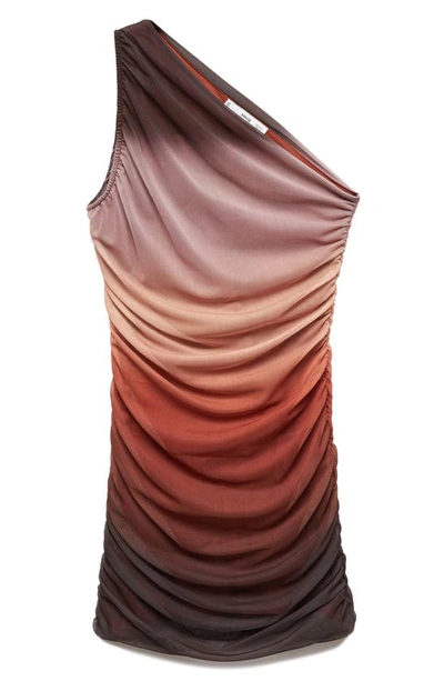 Shop Mango Gradient One-shoulder Ruched Body-con Dress In Brown