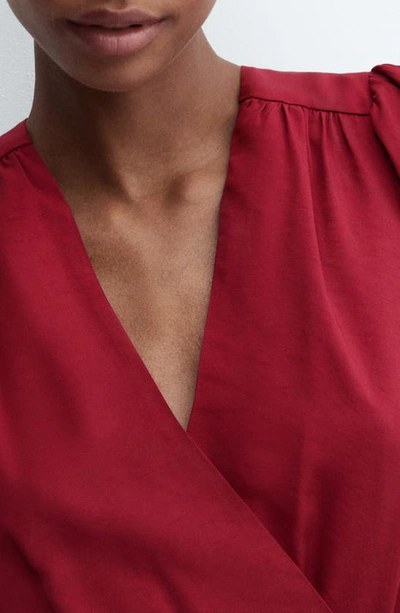 Mango Long Sleeve Faux Wrap Minidress In Burgundy