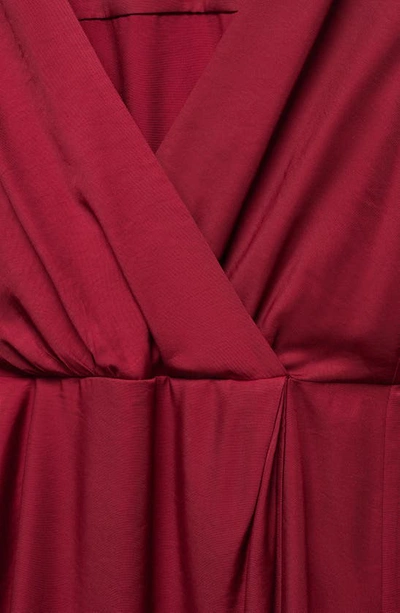 Mango Long Sleeve Faux Wrap Minidress In Burgundy