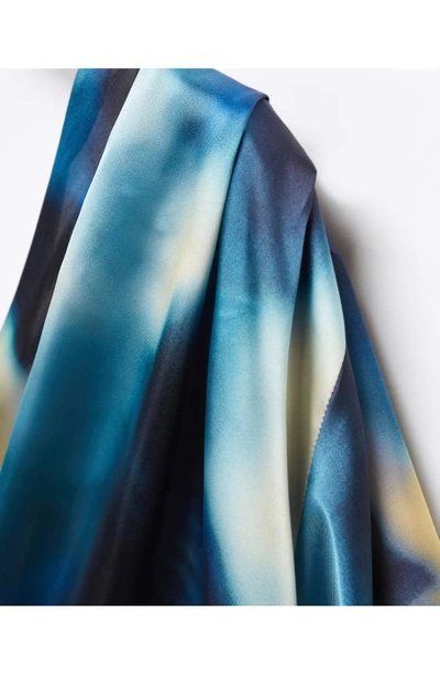 Shop Mango Watercolor Print Asymmetric One-shoulder Satin Top In Night Blue
