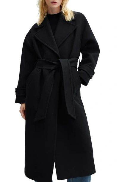 Shop Mango Wool Blend Garbardine Belted Coat In Black