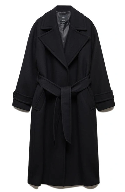 Shop Mango Wool Blend Garbardine Belted Coat In Black