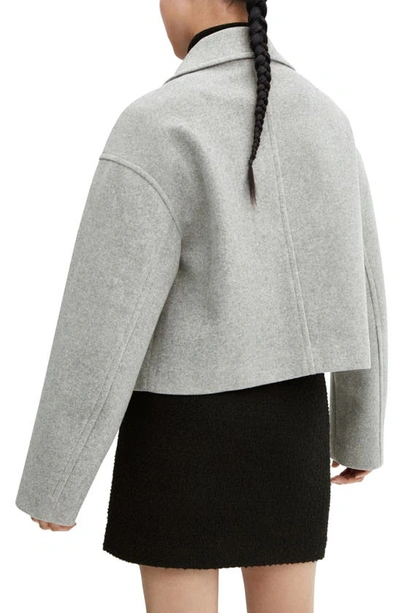 Shop Mango Oversize Boxy Crop Jacket In Medium Heather Grey