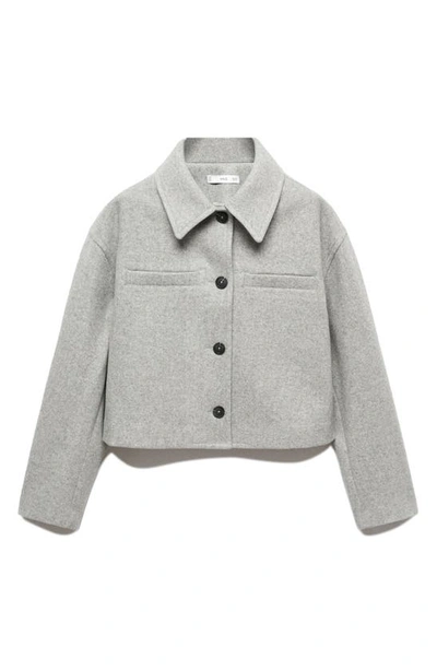 Shop Mango Oversize Boxy Crop Jacket In Medium Heather Grey