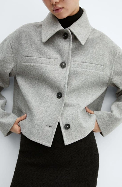 Mango Oversize Boxy Crop Jacket In Medium Heather Grey