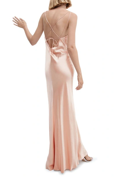 Mango Open Back Satin Slipdress In Light Pink