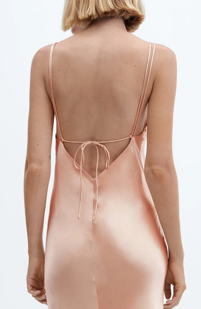 Mango Open Back Satin Slipdress In Light Pink