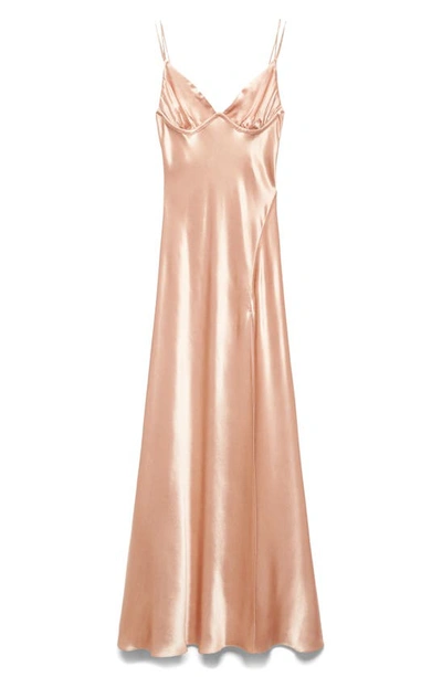 Mango Open Back Satin Slipdress In Light Pink