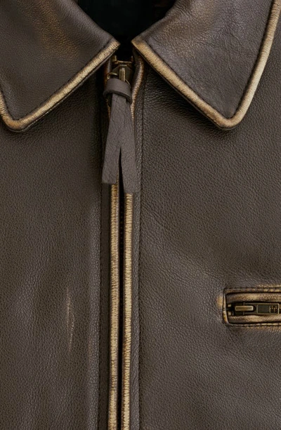 Mango Oversize Distressed Leather Jacket In Brown