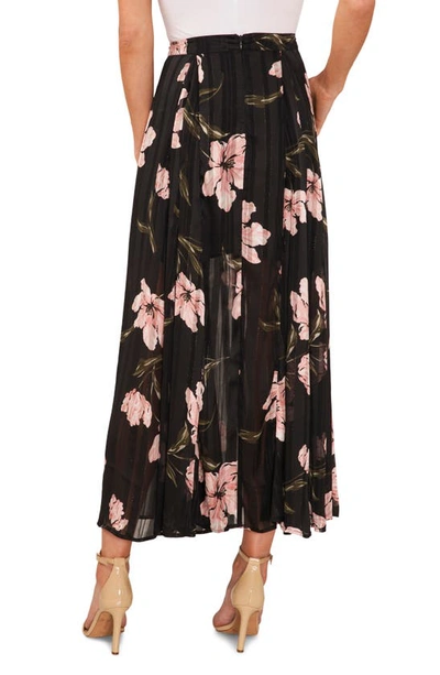 Shop Cece Floral Pleated Midi Skirt In Rich Black