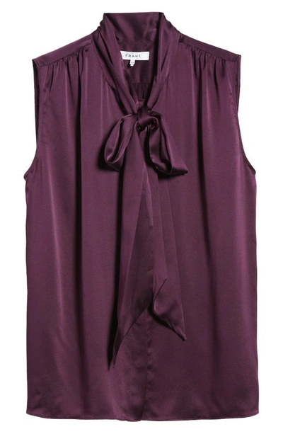 Shop Frame Femme Tie Neck Silk Blouse In Plum
