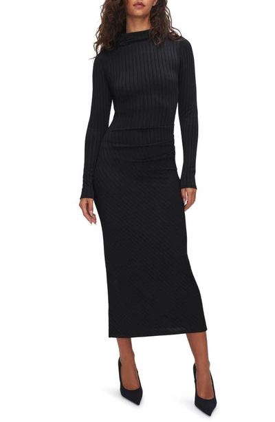 Shop Good American Shine Rib Long Sleeve Midi Sheath Dress In Black001