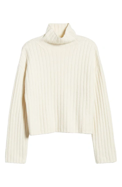 Shop Open Edit Cotton Blend Rib Funnel Neck Sweater In Ivory Dove