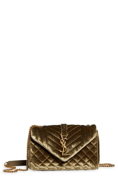 Shop Saint Laurent Small Envelope Velour Crossbody Bag In Pale Olive