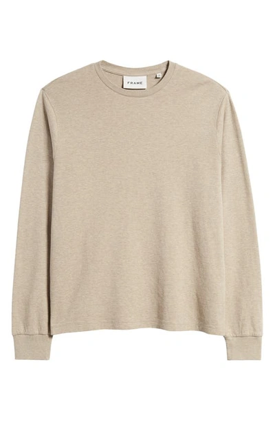 Shop Frame Duo Fold Long Sleeve Cotton T-shirt In Heathered Sand Beige
