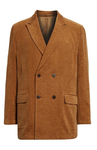 Shop Beams Double Breasted Cotton & Wool Knit Sport Coat In Golden Brown 28