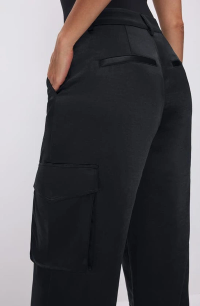 Shop Good American Washed Satin Straight Leg Cargo Pants In Black001