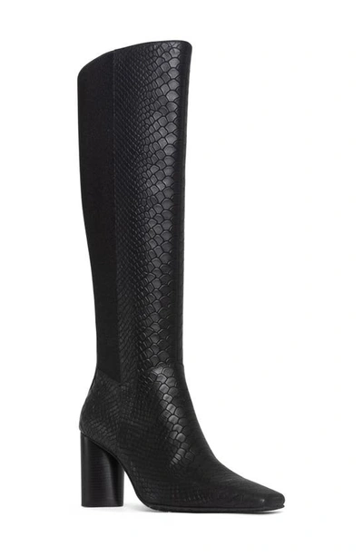 Shop Donald Pliner Snakeskin Embossed Leather Knee High Boot In Black