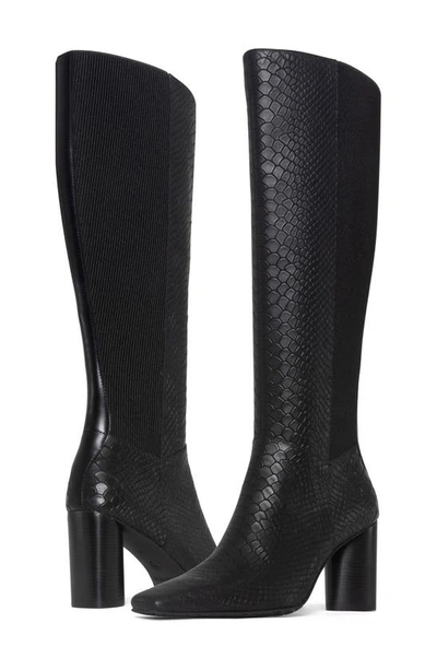 Shop Donald Pliner Snakeskin Embossed Leather Knee High Boot In Black